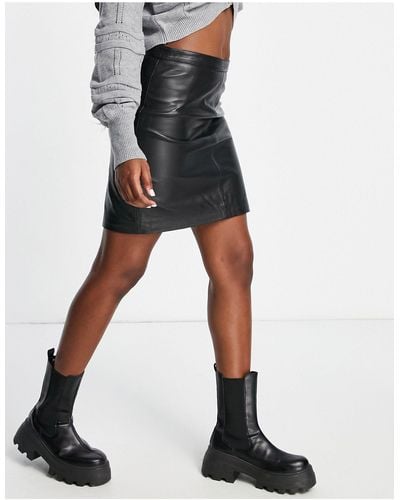 Object Real Leather Mini Skirt - Black
