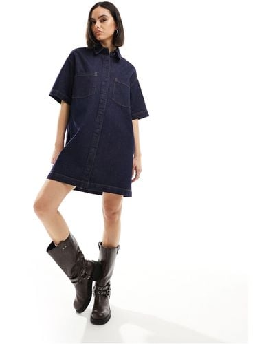 ASOS Short Sleeve Denim Shirt Dress - Blue