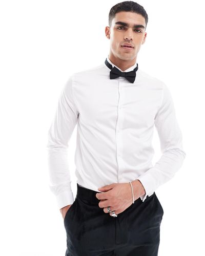 ASOS Premium Slim Fit Sateen Shirt With Wing Collar - White