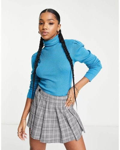Y.A.S . Jenny Ribbed Roll Neck Jumper - Blue