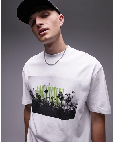 TOPMAN T-shirt oversize bianca con stampa "los angeles" sul davanti e - Grigio