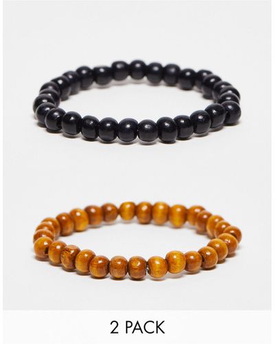 ASOS Confezione da 2 braccialetti nero e marrone con perline - Multicolore