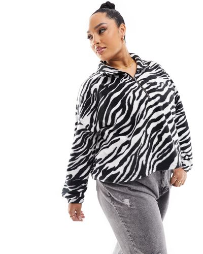 Noisy May – fleece-pullover mit zebramuster und kurzem reißverschluss - Mehrfarbig