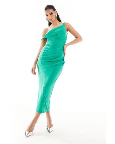 ASOS Twist One Shoulder Mesh Midi Dress - Green