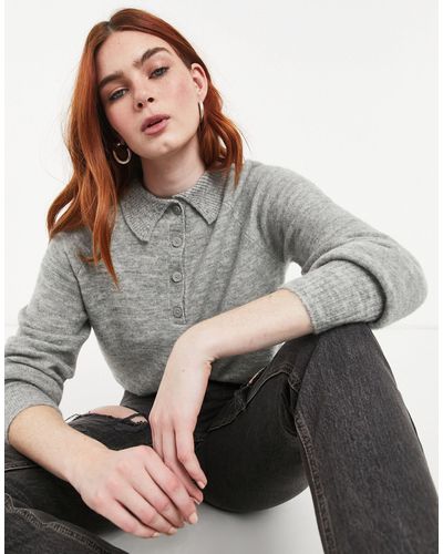 ONLY Knitted Polo Sweater - Gray