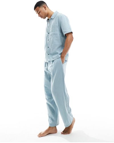 Calvin Klein Pure - pantaloni del pigiama azzurri testurizzati - Blu