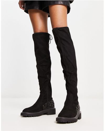 River Island Quilted Faux Suede Over The Knee Boot - Black