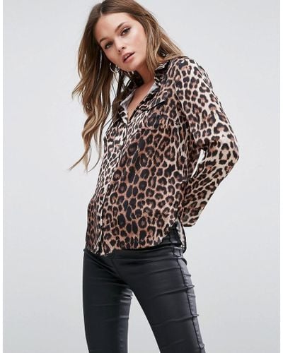 Lipsy Michelle Keegan Loves Shirt In Leopard Print - Multicolour