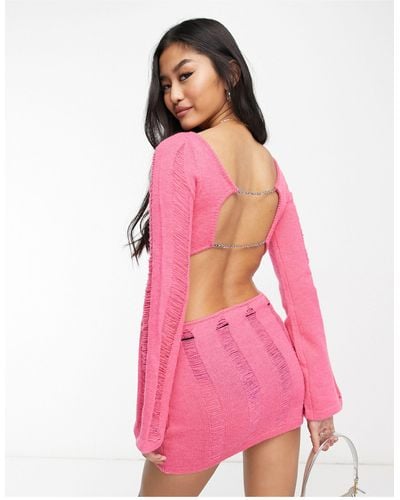 Bailey Rose Backless Ladder Knit Mini Dress - Pink