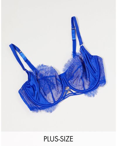 Ann Summers Allurer 1/4 Cup Bra With Lace Overlay - Blue
