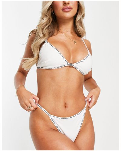 Juicy Couture Slip bikini con fettuccia con logo - Bianco
