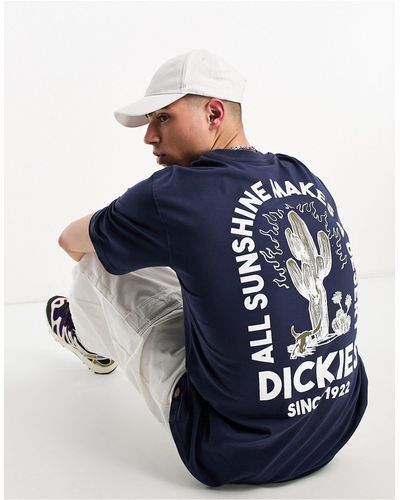 Dickies Badger - t-shirt avec imprimé cactus et montagne au dos - Bleu