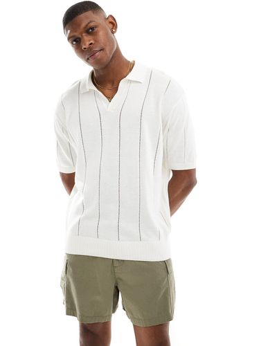 Bershka Textured Knitted Polo Shirt - White