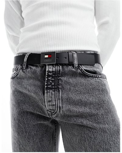 Tommy Hilfiger Flag Logo Leather 3.5 Belt - Grey