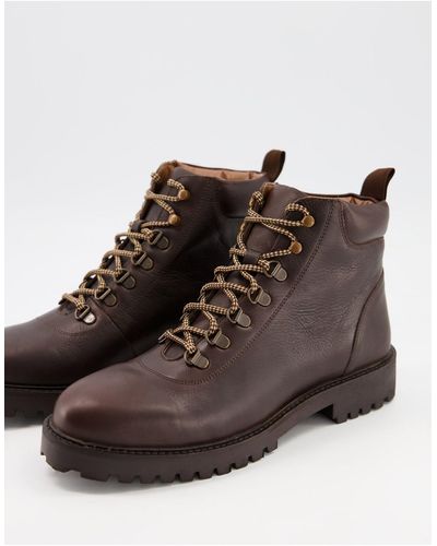 Walk London Sean Tall Hiking Boots On Leather - Brown