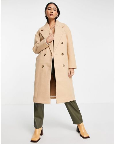 TOPSHOP Double Breasted Long Coat - Natural