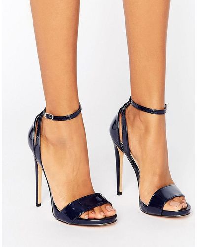 Lost Ink Raula Navy Ankle Strap Heeled Sandals - Blue
