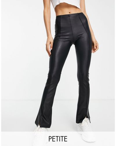 TOPSHOP Petite - pantaloni a zampa con spacco frontale effetto bagnato, colore - Nero