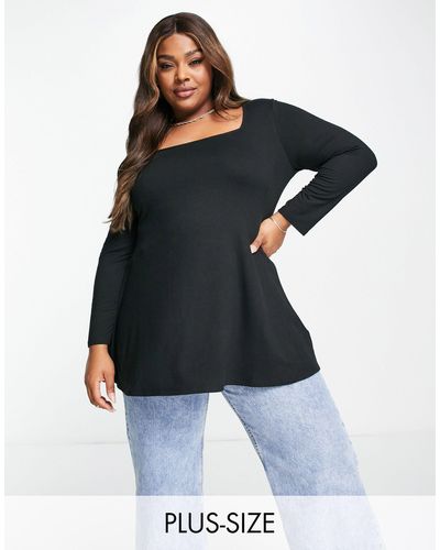 Simply Be Square Neck Long Sleeve Top - Black