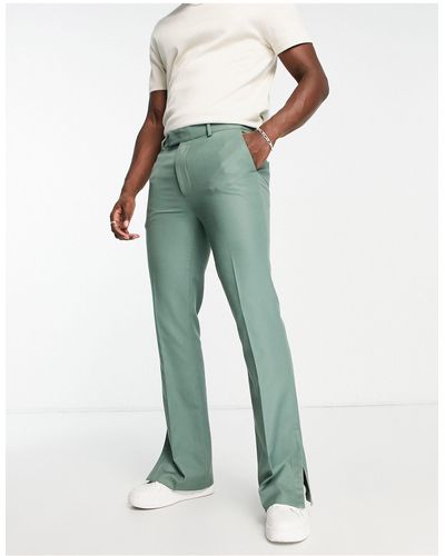 TOPMAN Flare Trousers With Zip Cuff Detail - Green