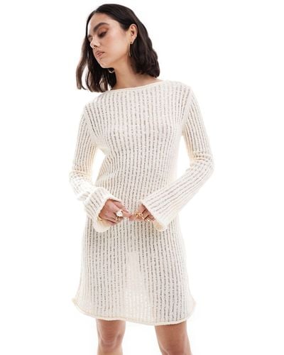 & Other Stories Crochet Knitted Mini Dress With Scoop Back - White