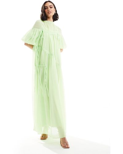 ASOS Oversize Maxi Smock Dress With Ruched Channel Details - Green