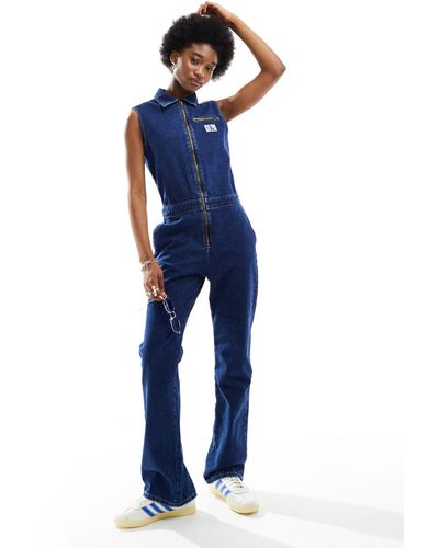 Calvin Klein Tuta jumpsuit lavaggio scuro con zip - Blu