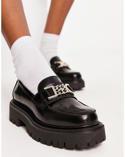 ALDO Biglane Chunky Loafers With Gold Chain Trim - Black