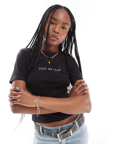 French Connection Camiseta negra entallada con estampado "cool as fcuk" - Negro