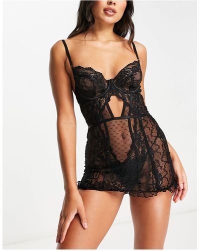 Lace and Mesh Babydoll - Black