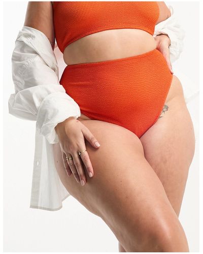 ASOS Asos Design Curve - Mix And Match - Hoogopgesneden Bikinibroekje Met Hoge Taille Van Kreukelstof - Oranje