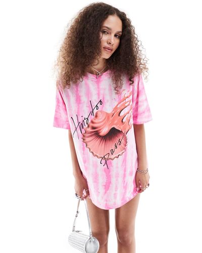Monki Oversized Mini T-shirt Dress With Seashell Graphic Print - Pink