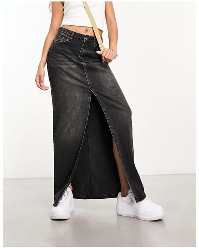 ASOS Denim Maxi Skirt With Front Split - Black