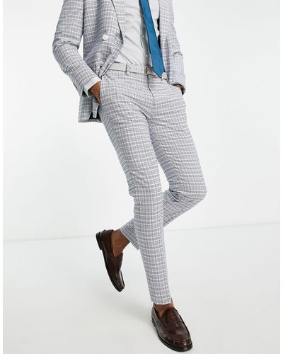 TOPMAN Pantaloni da abito skinny fit a quadri bianchi e blu - Bianco