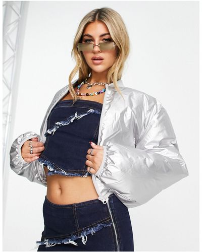 Collusion Cropped Bomber Jacket - White