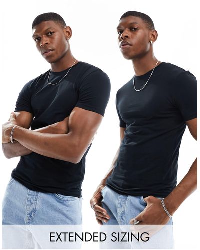 ASOS Confezione da 2 t-shirt girocollo attillate nere - Blu
