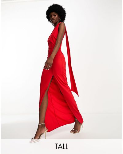 Vesper Vestito lungo con spacco sulla coscia e dettaglio stile sciarpa - Rosso