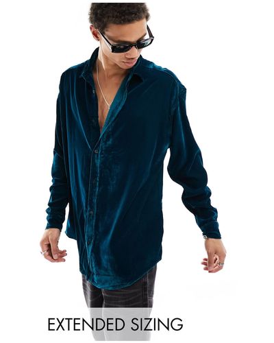 ASOS Camisa color cerceta extragrande - Azul