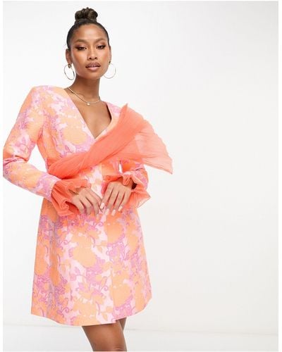 ASOS Plunge Blazer Dress With Chiffon Sash And Cuff - Pink