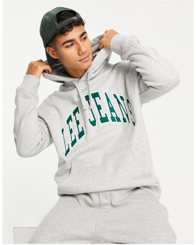 Lee Jeans Felpa con cappuccio ampia mélange con logo stile college - Grigio