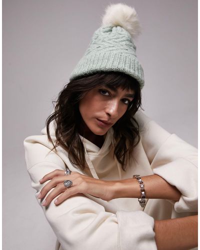 TOPSHOP Cable Pom Beanie - White