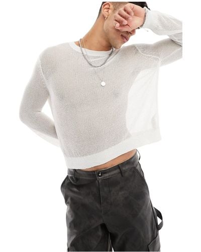 ASOS Knitted Metallic Mesh Long Sleeve Jumper - White