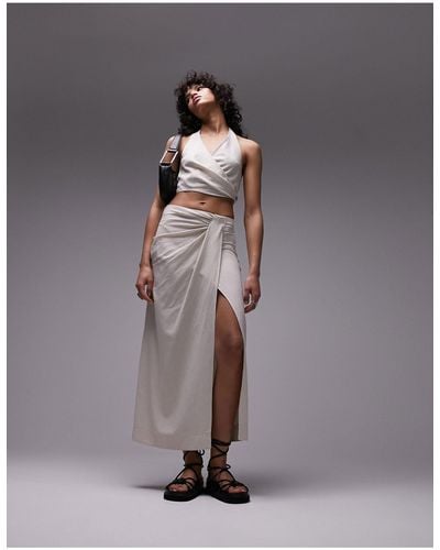 TOPSHOP Linen Tuck Waist Maxi Skirt - Gray