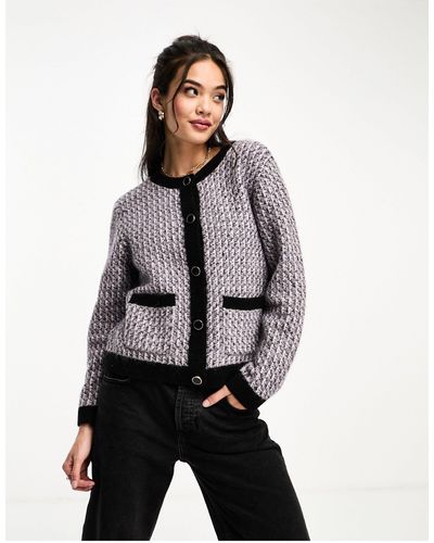 & Other Stories Knitted Tweed Look Contrast Edge Alpaca Wool Cardigan - Grey