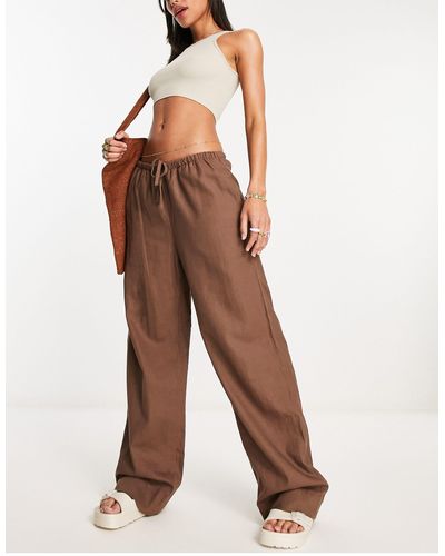 Weekday Mia Linen Mix Trousers - Brown