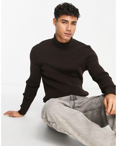 New Look Ribbed Muscle Fit Roll Neck Sweater - Black