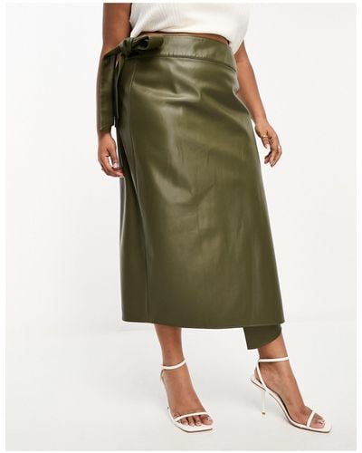 Never Fully Dressed Pu Wrap Midi Skirt - Green
