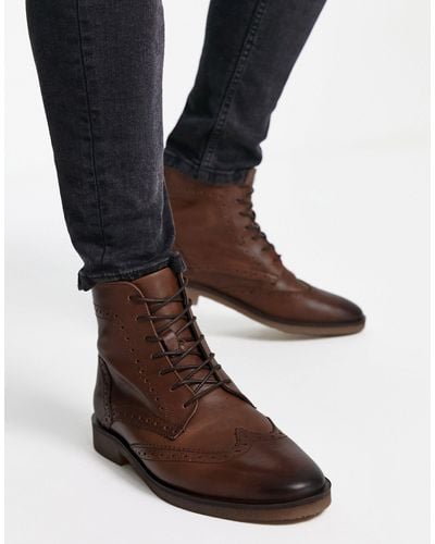 ASOS Bottines richelieu en cuir avec semelle naturelle - fauve - Marron