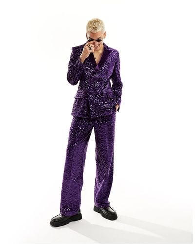 ASOS Super Skinny Velvet Sequin Suit Jacket - Purple
