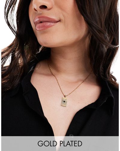 ASOS Asos design curve - collier en plaqué or 14 carats avec pendentif carré texturé - Noir